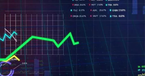 Image of statistics and data processing over grid background Illustrazione stock