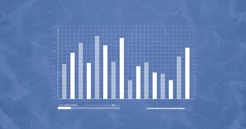 Image of statistics and data processing over blue background 스톡 일러스트