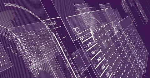 Image of statistics and data processing over purple background 스톡 일러스트