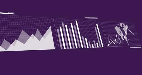 Image of statistics and data processing over purple background 스톡 일러스트