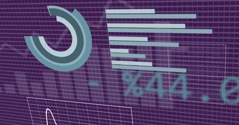 Image of statistics and data processing over purple background イラスト素材