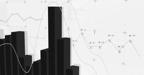 Image of statistics and data processing over white background Illustrazione stock