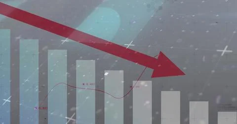 Image of statistics and data processing with red arrow Illustrazione stock