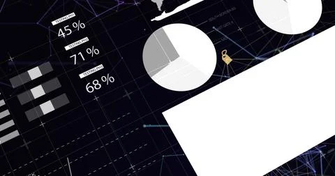 Image of statistics and data processing over wind turbine Stock Illustration