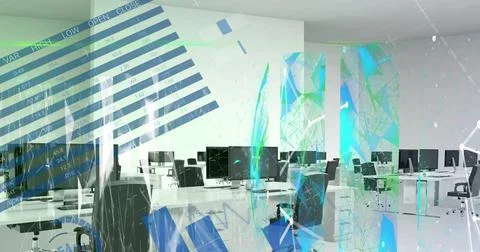 Image of statistics and data processing over computers on office desks Foto stock