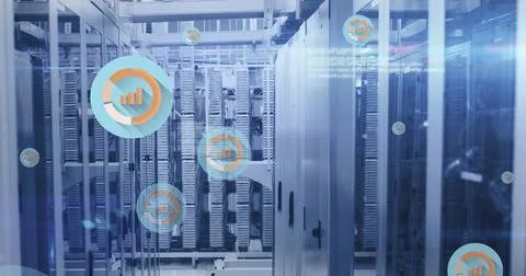 Image of statistics and data processing over computer servers 스톡 사진