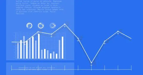 Image of statistics and data processing over blue background Stock Photos