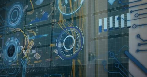 Image of statistics and data processing on grey background Stock Photos