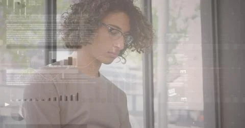 Image of statistics and data processing over man using smartphone Stock Photos