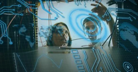 Image of statistics and data processing on grey background Stock Photos