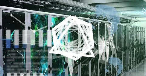 Image of statistics and data processing over computer servers Stock Photos