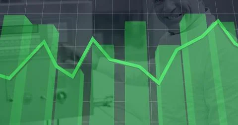 Image of statistics and data processing on grey background Foto stock