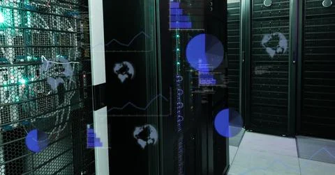 Image of statistics and data processing over computer servers Stock Photos