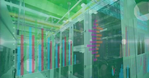 Image of statistics and data processing over computer servers Foto stock