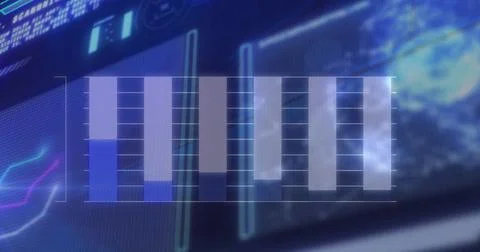 Image of statistics and data processing over screens 写真素材