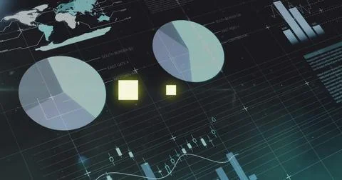Image of statistics and data processing over screen Stock Photos