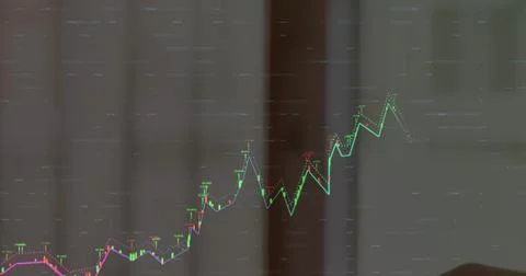 Image of statistics and data processing over man using smartphone Foto stock