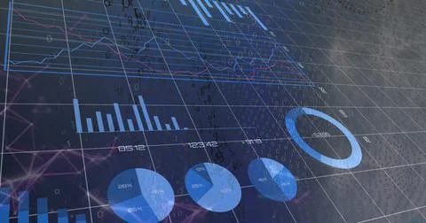 Image of statistics and data processing over grid Stock Photos