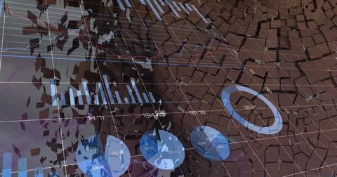 Image of statistics and data processing over grid Stock Photos