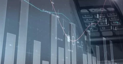 Image of statistics and data processing over paying terminal Stock Photos