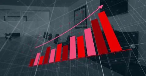 Image of statistics and data processing over office 스톡 사진