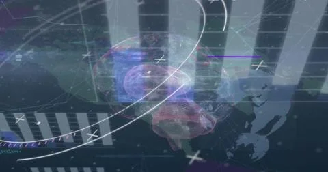 Image of statistics and data processing over dark background 写真素材