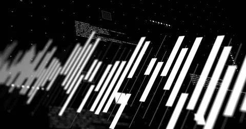 Image of statistics and data processing over black background Foto stock