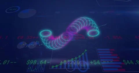 Image of statistics and data processing over dark background Foto stock