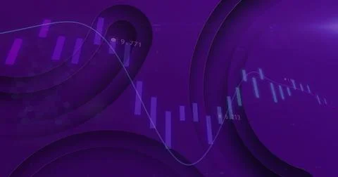 Image of statistics and data processing over purple background Stock Photos