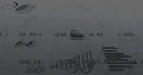 Image of statistics and data processing over circles background 写真素材