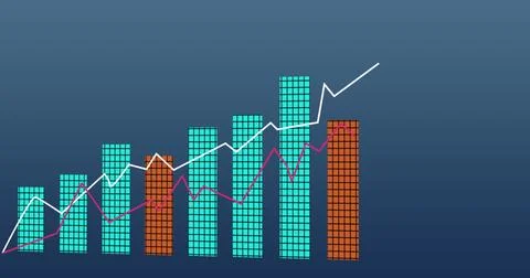 Image of statistics and data processing over blue background Stock Photos