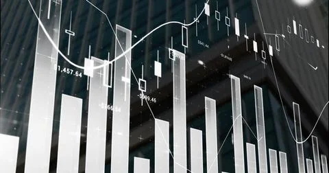 Image of statistics and data processing over dark background Foto stock