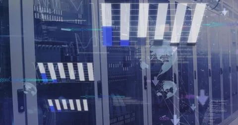 Image of statistics and data processing over computer servers Stock Photos