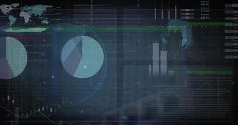 Image of statistics and data processing over dark background Stock Photos