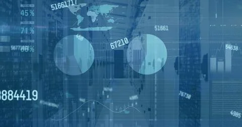 Image of statistics and data processing over computer servers Stock Photos