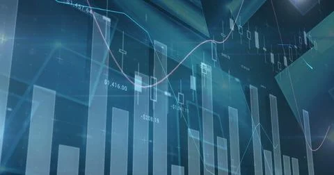 Image of statistics and data processing on blue background Stock Photos