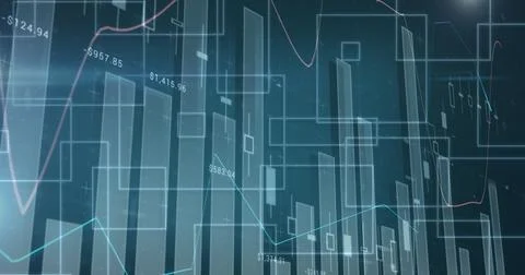 Image of statistics and data processing on blue background Stock Photos