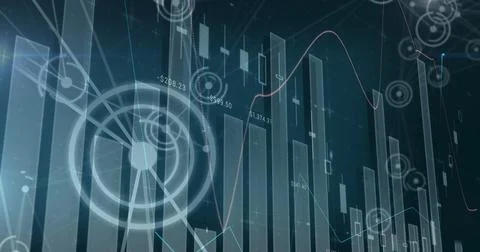 Image of statistics and data processing on blue background 스톡 사진