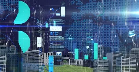 Image of statistics and data processing over world map Stock Photos