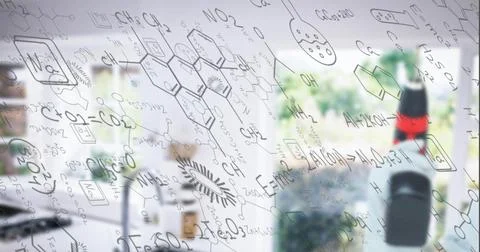 Image of statistics and data processing on grey background Foto stock