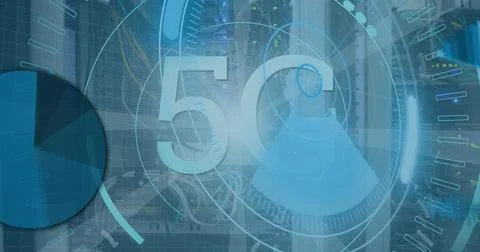 Image of statistics and data processing on grey background Foto stock