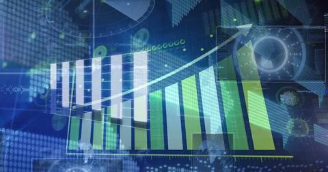 Image of statistics and data processing on grey background Foto stock