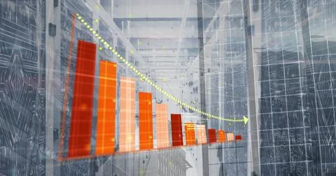 Image of statistics and data processing over computer servers Stockfoto's