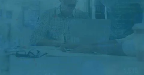 Image of statistics and data processing over diverse business people 库存照片