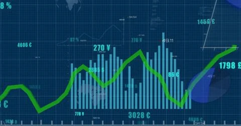 Image of statistics and data processing over dark background 库存照片