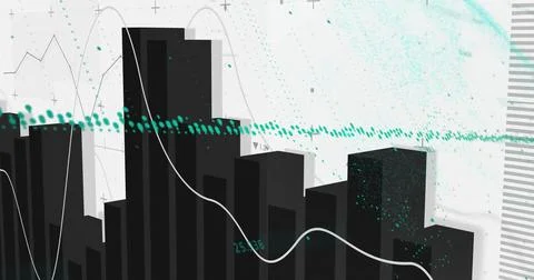 Image of statistics and digital data processing over white background 스톡 일러스트