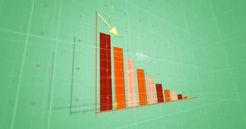Image of statistics and digital data processing over green background 스톡 일러스트