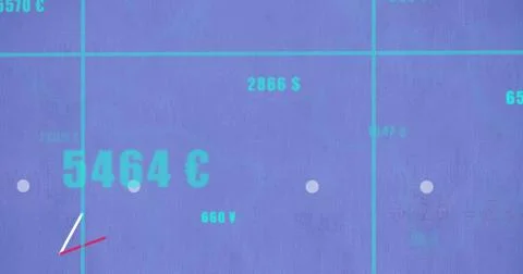 Image of statistics and digital data processing over purple background Stock Illustration