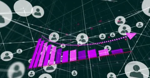 Image of statistics and digital data processing over network of connections.. Stock Photos