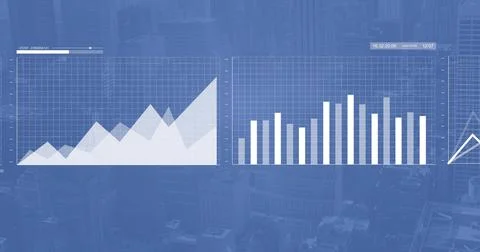 Image of statistics and digital data processing over blue background Stock Photos